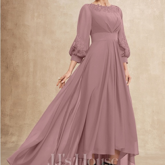 JJ’s HOUSE DRESS A- line Scoop Asymmetrical Chiffon Evening Dress - Picture 3 of 13